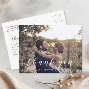 Moderne Handschrift-Foto-Hochzeit Danke Postkarte