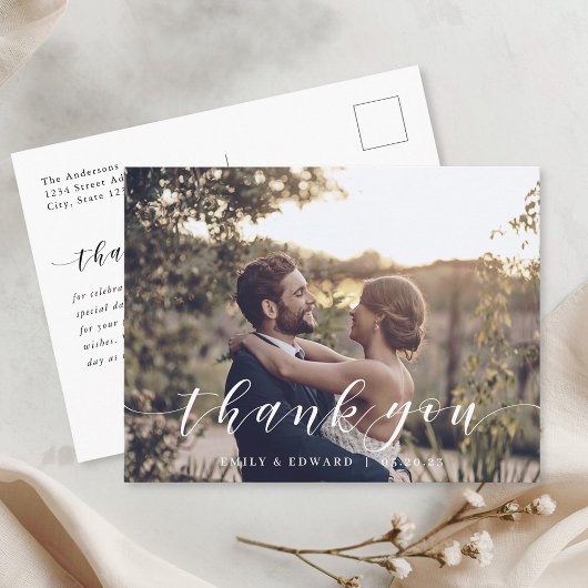 Moderne Handschrift-Foto-Hochzeit Danke Postkarte