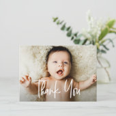Moderne Handschrift für Foto Babydusche Dankeskarte (Stehend Vorderseite)