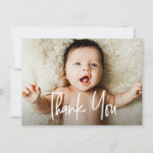 Moderne Handschrift für Foto Babydusche Dankeskarte (Vorderseite)