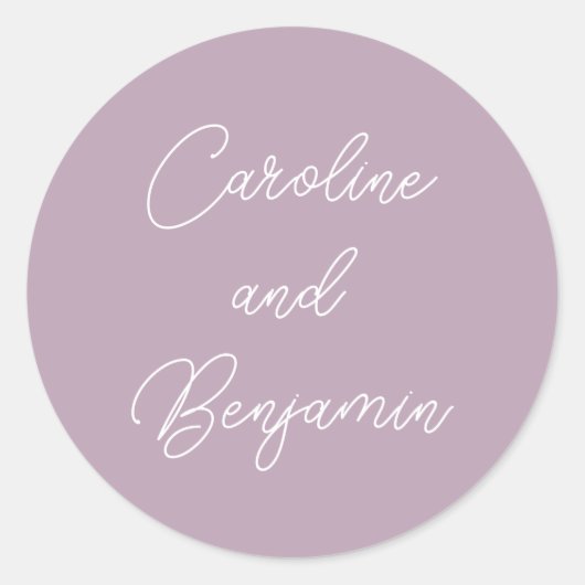 Moderne Handschrift für Hochzeitsskripte Lilac Runder Aufkleber (Vorderseite)