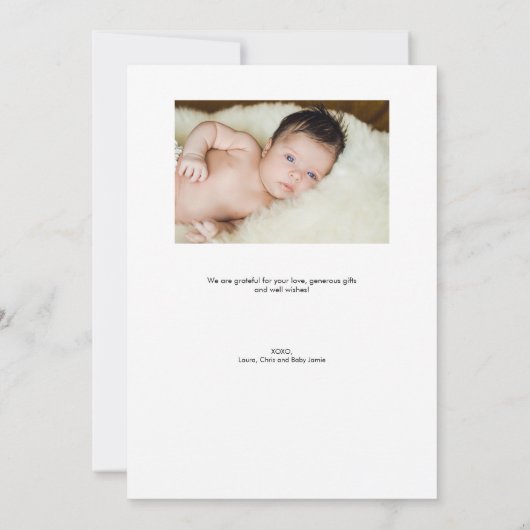 Moderne Handschrift für individuelle Babydusche Fo Dankeskarte (Rückseite)