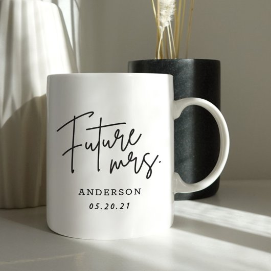 Moderne Handschrift Future Mrs. Verlobungsgeschenk Kaffeetasse