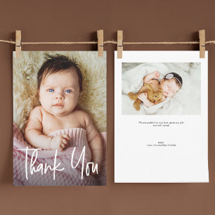 Moderne Handschrift Girl Fotos Babydusche Dankeskarte