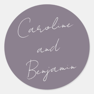 Moderne Handschrift Hochzeit Staubiges Lila Runder Aufkleber