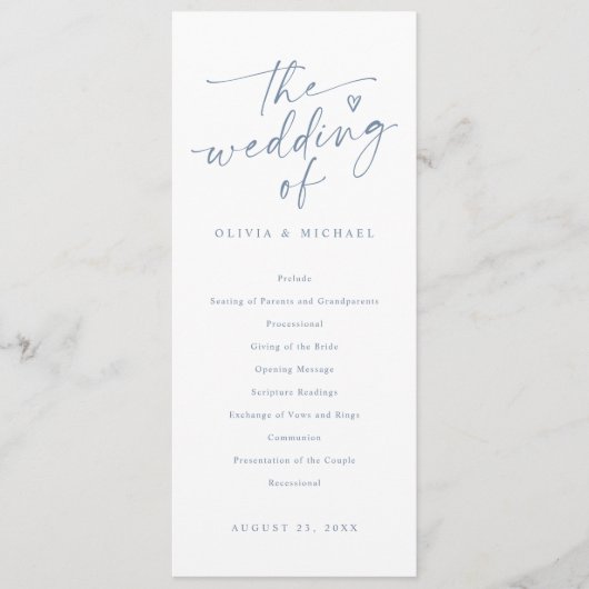 Moderne Handschrift Hochzeitsprogramme in Staubbla Programm (Vorderseite)