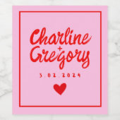 Moderne Handschrift in Rot und Rosa Herz Weinetikett (Einzelnes Label)