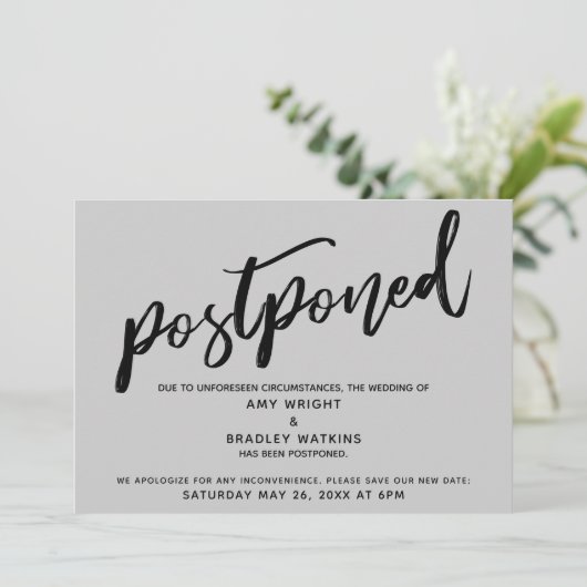 Moderne Handschrift mit verspäteter Hochzeitsgrauk Einladung (Stehend Vorderseite)