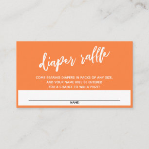 Moderne Handschrift Orange Windel-Raffle-Ticket Begleitkarte