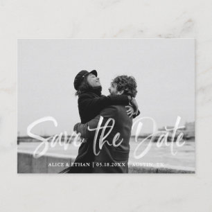 Moderne Handschrift Pinsel Weiß Save the Date Foto Ankündigungspostkarte