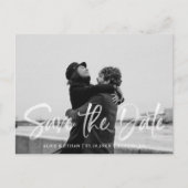 Moderne Handschrift Pinsel Weiß Save the Date Foto Ankündigungspostkarte (Vorderseite)