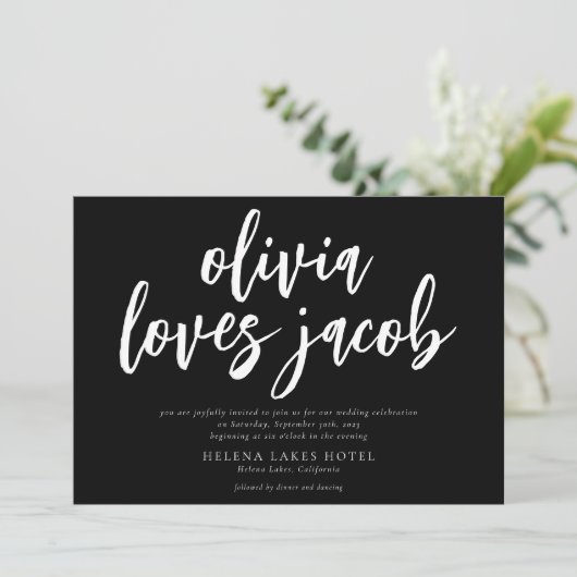 Moderne Handschrift QR Code Lässig Hochzeit Einladung (Stehend Vorderseite)