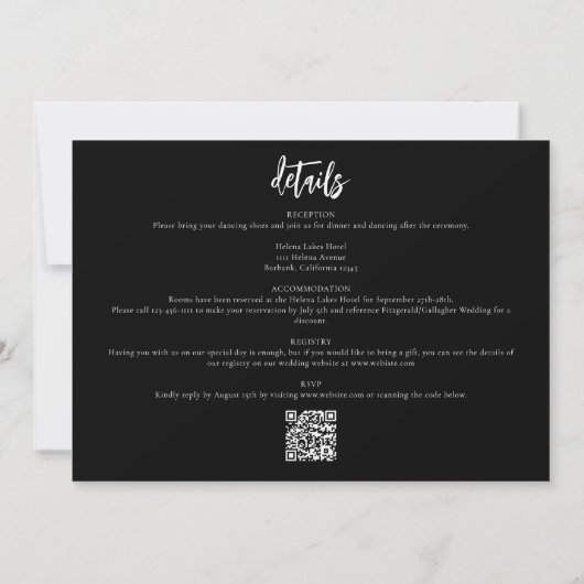 Moderne Handschrift QR Code Lässig Hochzeit Einladung (Rückseite)