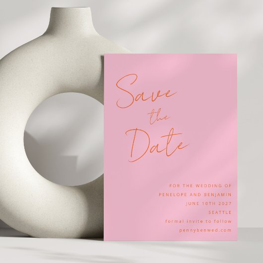 Moderne Handschrift Rosa Orange Wedding Elegant Save The Date