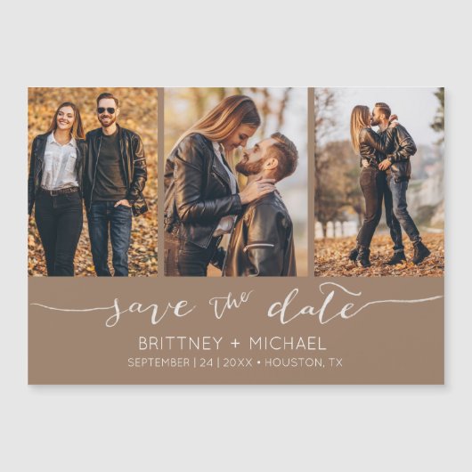 Moderne Handschrift Save the Date Tan Magnetkarte (Vorderseite)