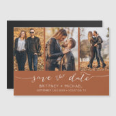 Moderne Handschrift Save the Date Terracotta Magnetkarte (Vorne/Hinten)