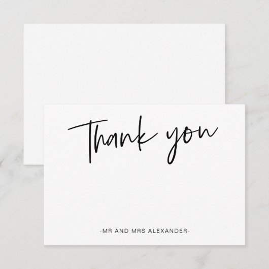 Moderne Handschrift Schwarz und Weiß Danke (Vorne/Hinten)
