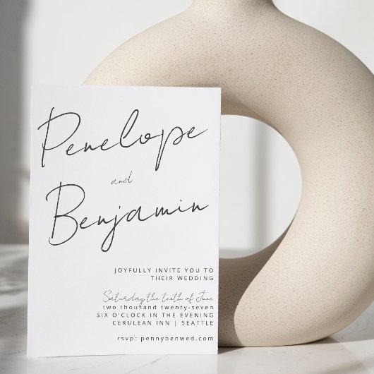 Moderne Handschrift Schwarz-weiß Hochzeit Einladung