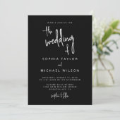 Moderne Handschrift Schwarz-weiße Hochzeit Einladung (Stehend Vorderseite)