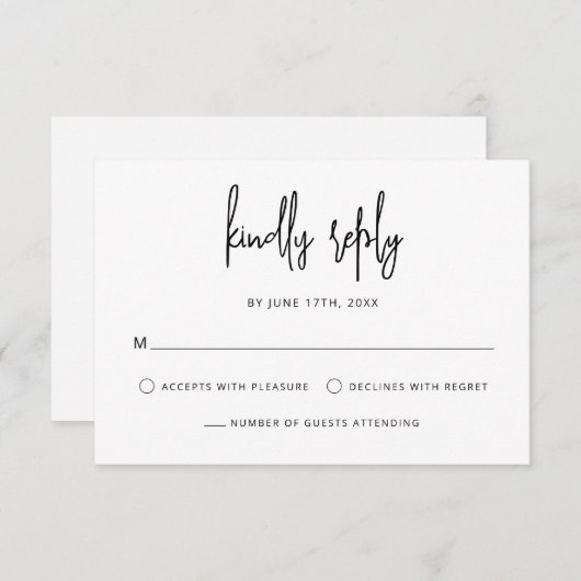 Moderne Handschrift Schwarz-weiße Hochzeit RSVP Karte (Vorne/Hinten)