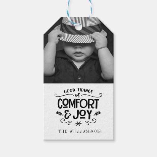 Moderne Handschrift | Schwarz-weißes Foto Aufklebe Geschenkanhänger (Vorderseite)