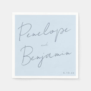 Moderne Handschrift Softblau Elegante Hochzeit Serviette