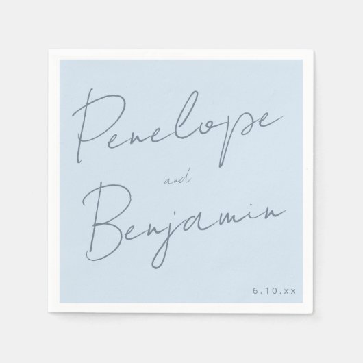 Moderne Handschrift Softblau Elegante Hochzeit Serviette (Vorderseite)