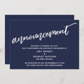 Moderne Handschrift storniert Hochzeit Navy Blue Einladung (Vorne/Hinten)