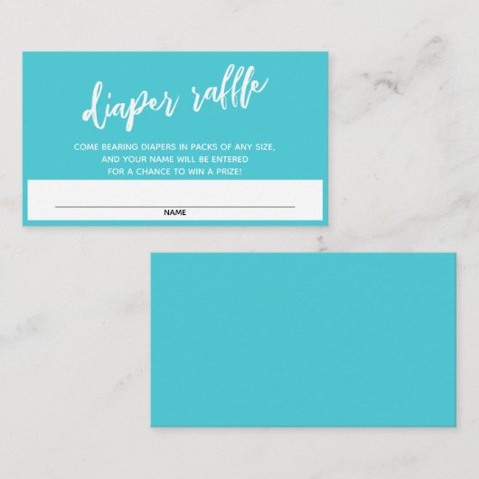 Moderne Handschrift Türkis-Windeln Raffelschein Begleitkarte (Vorne/Hinten)