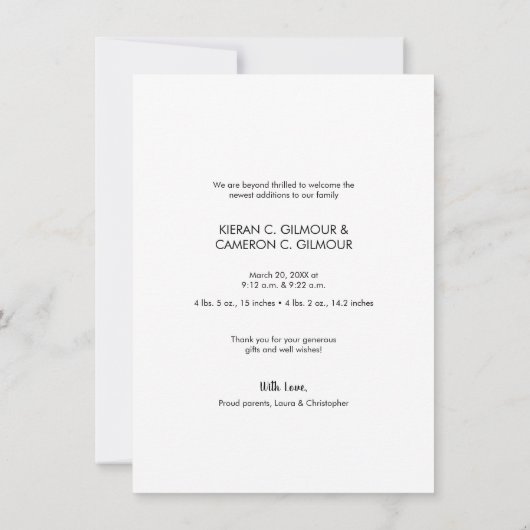 Moderne Handschrift Twins Foto Babydusche Dankeskarte (Rückseite)