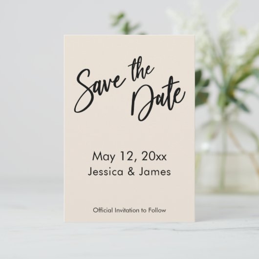 Moderne Handschrift Typografie Einfache Creme Save The Date (Stehend Vorderseite)