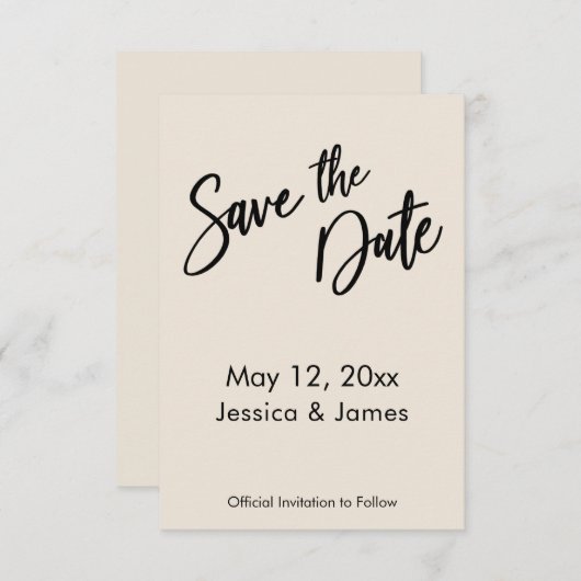 Moderne Handschrift Typografie Einfache Creme Save The Date (Vorne/Hinten)