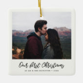 Moderne Handschrift Unser erstes Weihnachtsfest-Fo Keramikornament (Vorderseite)