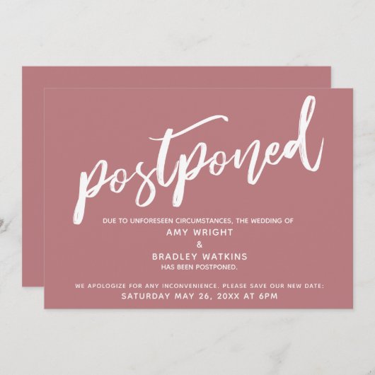 Moderne Handschrift verzögert Hochzeit Dusty Rose Einladung (Vorne/Hinten)