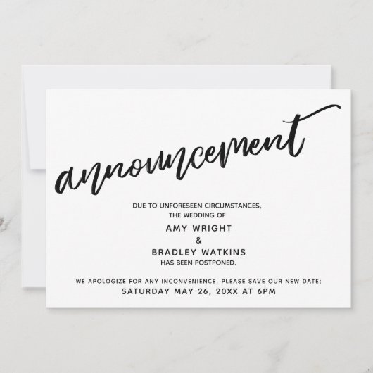 Moderne Handschrift verzögert Hochzeitsankündigung Einladung (Vorderseite)