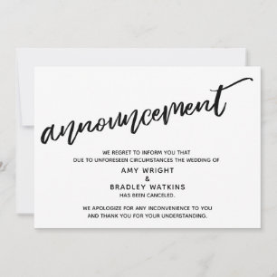 Moderne Handschriftliche Absage der Hochzeit Bekan Einladung