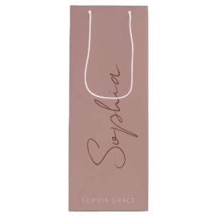 Moderne handschriftliche Schrift Staubrose  Geschenktüte Für Weinflaschen