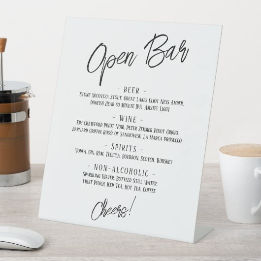 Moderne Handwriting-Header Einfaches Open Bar Menu Sockelschild (In Situ)