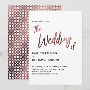 Moderne Handwriting-Rose Gold Hochzeit Einladung