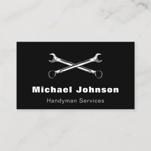 Moderne Handyman Services Black & White Minimalist Visitenkarte (Vorderseite)
