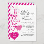 Moderne hängende rosa Herz-Babyparty Einladung (Vorne/Hinten)