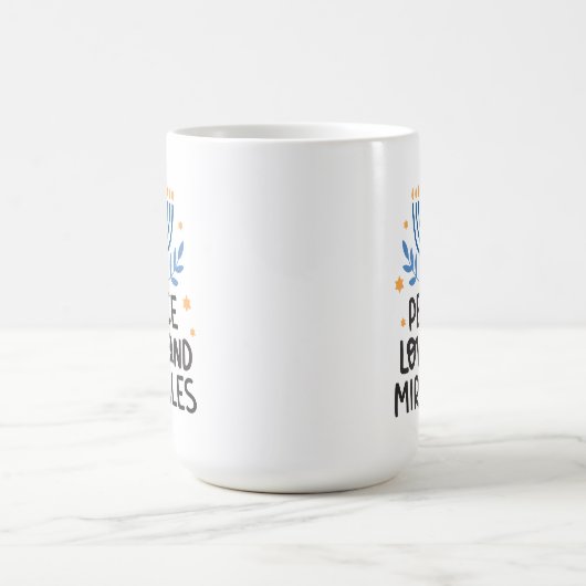 Moderne Hanukkah Frieden, Liebe & Wunder Große Kaffeetasse (Mittel)