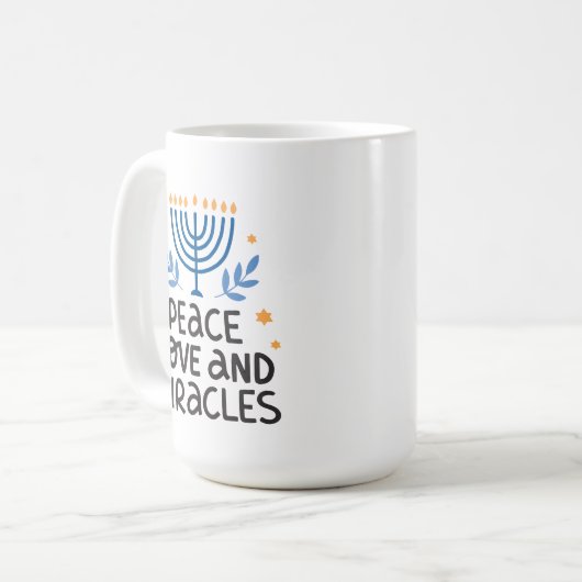 Moderne Hanukkah Frieden, Liebe & Wunder Große Kaffeetasse (Vorderseite Links)