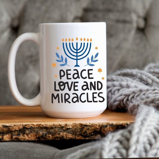 Moderne Hanukkah Frieden, Liebe & Wunder Große Kaffeetasse