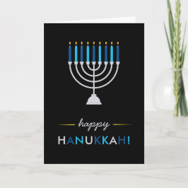 Moderne Hanukkah schwarz mit silber Menorah und bl Feiertagskarte
