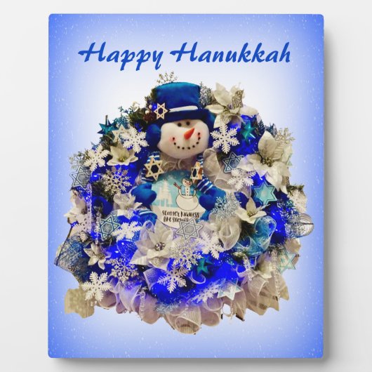 Moderne Hanukkah Star von David Snowman Wreath Fotoplatte (Vorderseite)