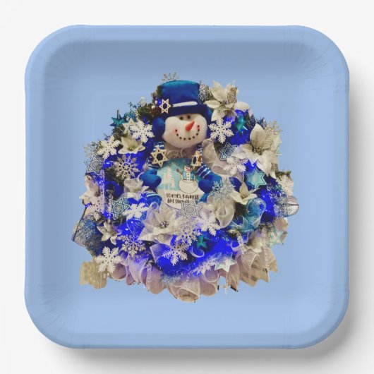 Moderne Hanukkah Star von David Snowman Wreath Pappteller (Vorderseite)