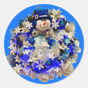 Moderne Hanukkah Star von David Snowman Wreath Runder Aufkleber