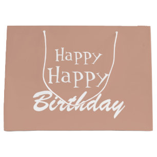 Moderne Happy Birthday Beige Große Geschenktasche Geschenktüte