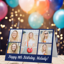 Moderne Happy Birthday Fotocollage Navy Blau